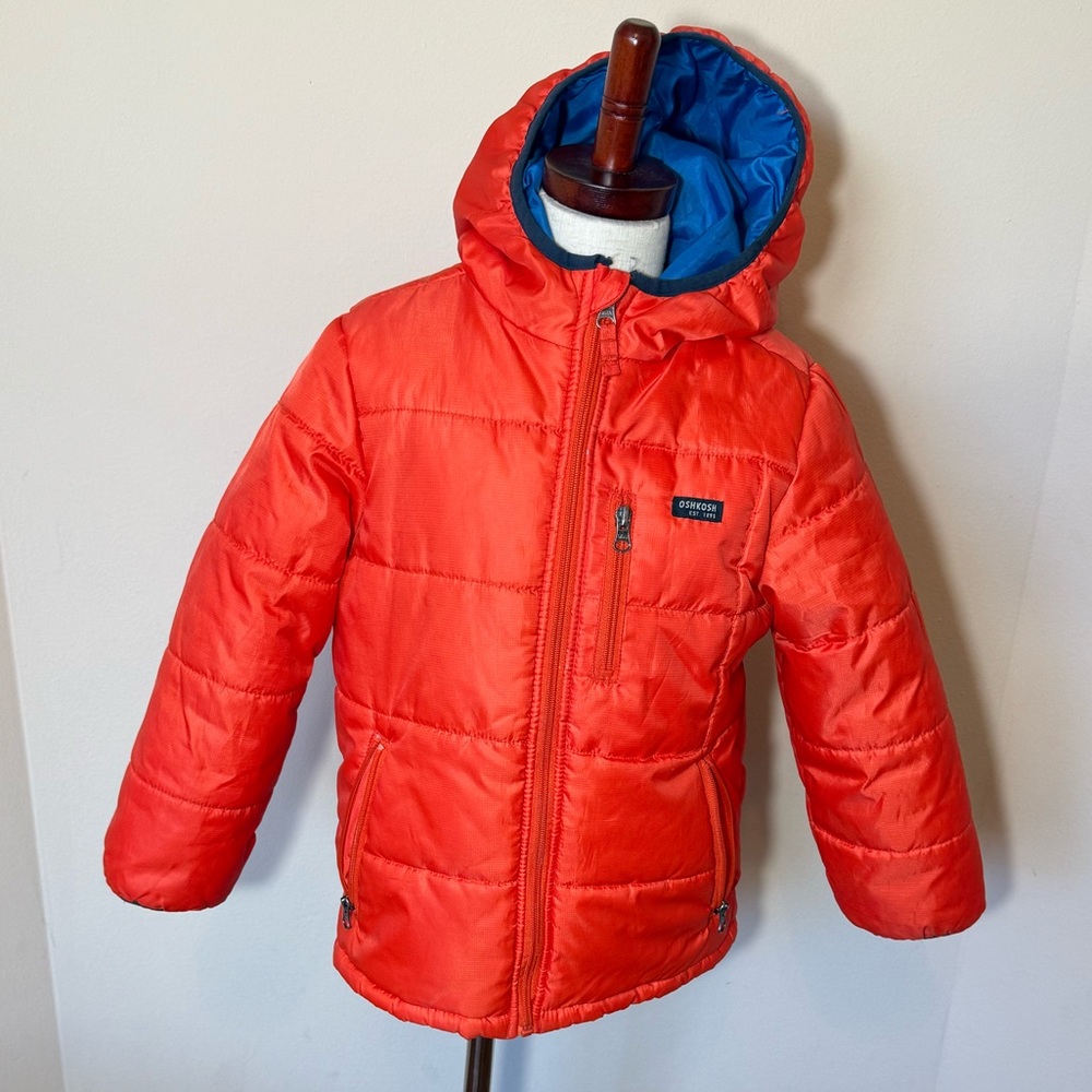OshKosh B’Gosh Boy’s Heavyweight Orange Puffer Jacket with Blue Lining Size 7